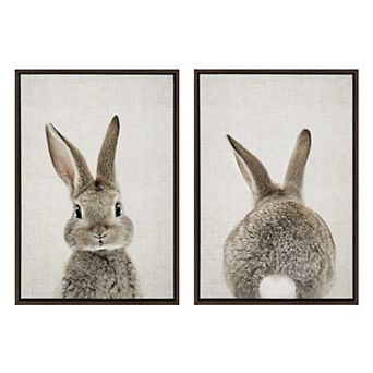 Sylvie Bunny Portrait on Linen Framed Canvas Art Set by Amy Peterson Art Studio