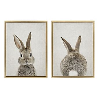Sylvie Bunny Portrait on Linen Framed Canvas Art Set by Amy Peterson Art Studio
