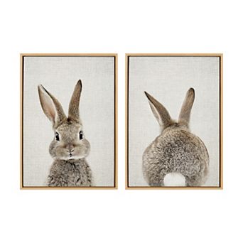 Sylvie Bunny Portrait on Linen Framed Canvas Art Set by Amy Peterson Art Studio
