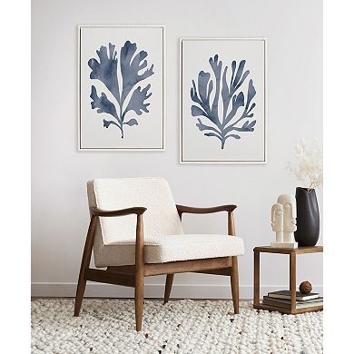 Sylvie Sophisticated Neutral Coral Blue 1 and 2 Framed Canvas Art Set by The Creative Bunch Studio