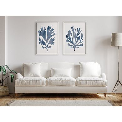 Sylvie Sophisticated Neutral Coral Blue 1 and 2 Framed Canvas Art Set by The Creative Bunch Studio