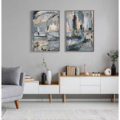 Sylvie Harbor Nights Set No 1 and Harbor Nights Set No 2 Framed Canvas Set by Leah Nadeau