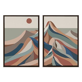 Sylvie Mid Century Modern Mountains Blue Framed Canvas Set by Rachel Lee of My Dream Wall