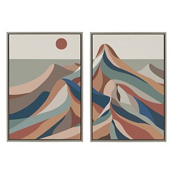 Sylvie Mid Century Modern Mountains Blue Framed Canvas Set by Rachel Lee of My Dream Wall