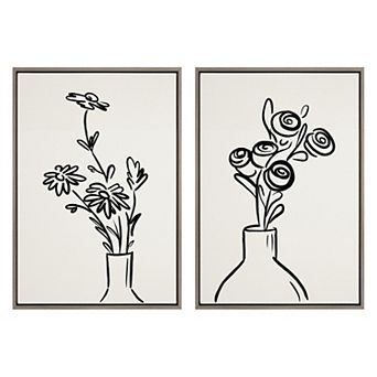 Sylvie Still Life Flowers in Vase Framed Canvas Set by The Creative Bunch Studio