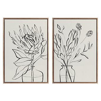 Sylvie Beaded Protea Sketch Framed Canvas Art Set by Sara Berrenson