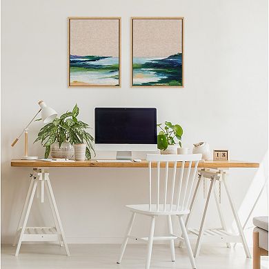 Sylvie Lake Huron I and II Neutral Linen Framed Canvas Art Set by Nikita Jariwala