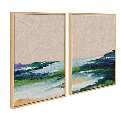 Sylvie Lake Huron I and II Neutral Linen Framed Canvas Art Set by Nikita Jariwala