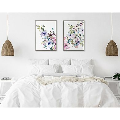 Sylvie Ink Wash Floral Left and Right Framed Canvas by Emma Daisy