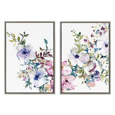 Sylvie Ink Wash Floral Left and Right Framed Canvas by Emma Daisy