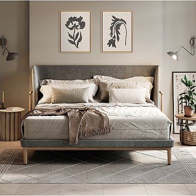 Sylvie Scandi Botanical Textured Linen Framed Canvas Art Set by The Creative Bunch Studio