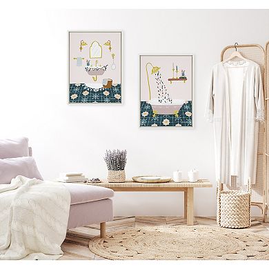 Sylvie Floral Sink and Bath Framed Canvas Art Set by Leonora Jennifer Benza of Yellow Heart Art