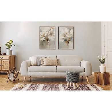 Sylvie Abstract Botanical Floral Linen Painting Framed Canvas Art Set by The Creative Bunch Studio