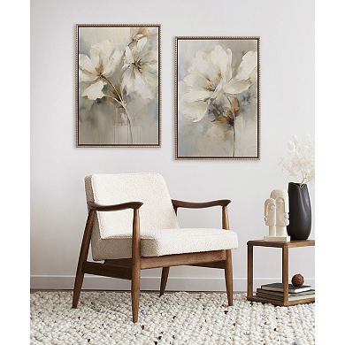 Sylvie Abstract Botanical Floral Linen Painting Framed Canvas Art Set by The Creative Bunch Studio