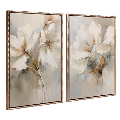 Sylvie Abstract Botanical Floral Linen Painting Framed Canvas Art Set by The Creative Bunch Studio