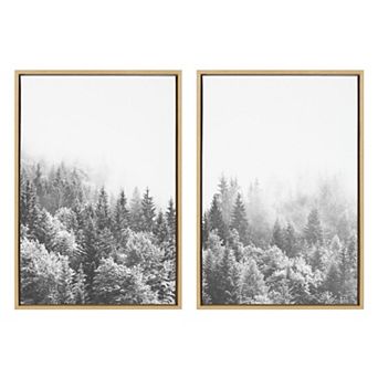 Sylvie Forest On A Foggy Day Black and White Framed Canvas Set by The Creative Bunch Studio