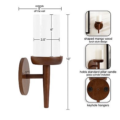 Shae Wood and Glass Wall Sconce 5x5x13