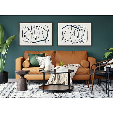 Sylvie Blue and Green Expressive Abstract Framed Canvas Art Set by The Creative Bunch Studio