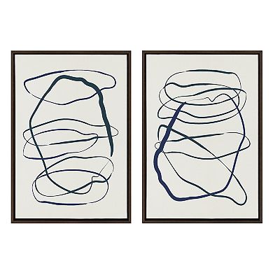 Sylvie Blue and Green Expressive Abstract Framed Canvas Art Set by The Creative Bunch Studio
