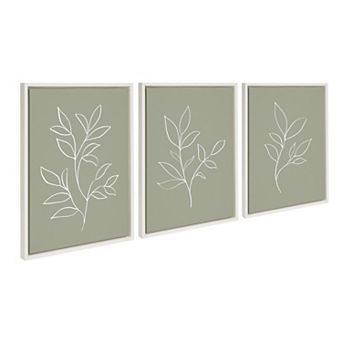 Sylvie Modern Sage Green Botanical Print Framed Canvas Art Set by The Creative Bunch Studio