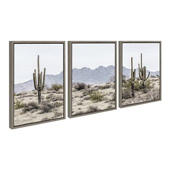 Sylvie Tall Saguaro Cacti Desert Mountain Framed Canvas Art Set by The Creative Bunch Studio