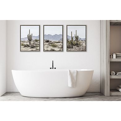 Sylvie Tall Saguaro Cacti Desert Mountain Framed Canvas Art Set by The Creative Bunch Studio