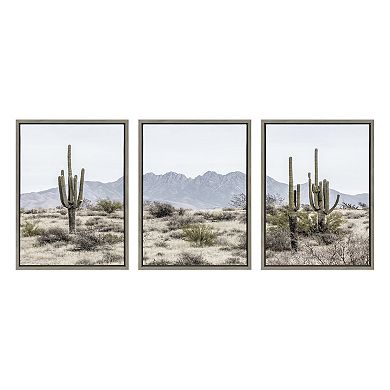 Sylvie Tall Saguaro Cacti Desert Mountain Framed Canvas Art Set by The Creative Bunch Studio