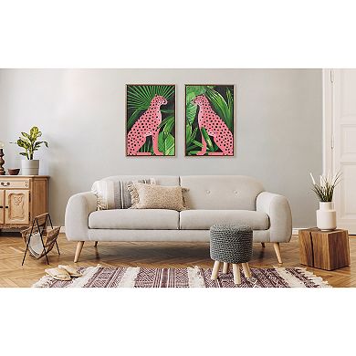 Sylvie Beaded NC Cheetah Jungle Single 1 and 2 Framed Canvas Art Set by Nikki Chu