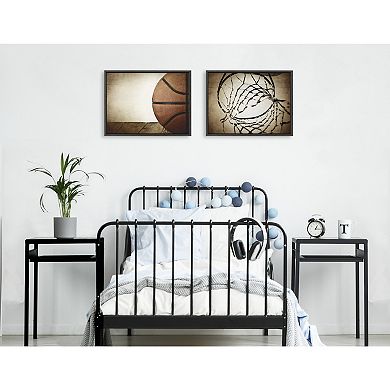 Sylvie Vintage Basketball Framed Canvas Art Set by Saint and Sailor Studios
