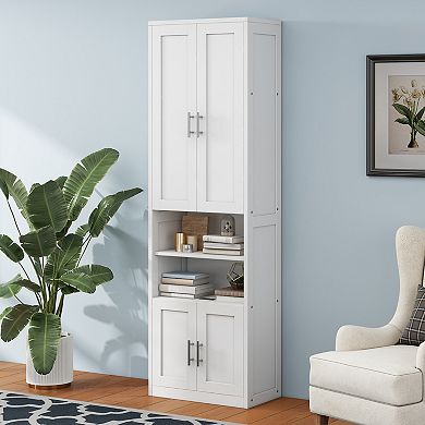 Merax 2 Doors Bookshelf with USB Port 3 Adjustable and 3 Fixed Shelves