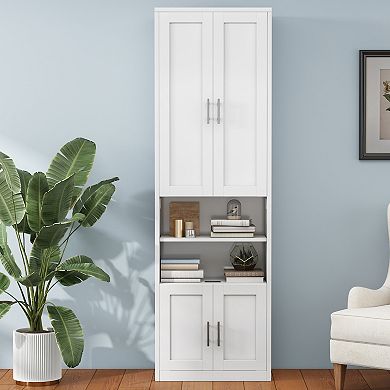 Merax 2 Doors Bookshelf with USB Port 3 Adjustable and 3 Fixed Shelves