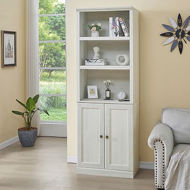 Merax 1 Doors Bookshelf with USB Port and 3 Open Shelves Bookcase Side Cabinet Storage Shelves