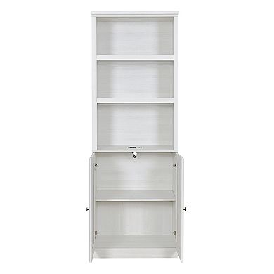 Merax 1 Doors Bookshelf with USB Port and 3 Open Shelves Bookcase Side Cabinet Storage Shelves