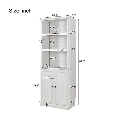 Merax 1 Doors Bookshelf with USB Port and 3 Open Shelves Bookcase Side Cabinet Storage Shelves