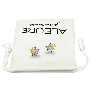 Aleure Precioso Sterling Silver Cubic Zirconia Double Star Stud Earrings