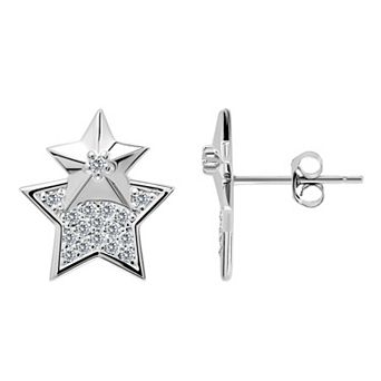 Aleure Precioso Sterling Silver Cubic Zirconia Double Star Stud Earrings