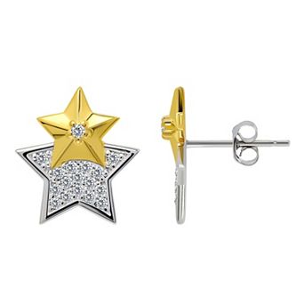 Aleure Precioso Sterling Silver Cubic Zirconia Double Star Stud Earrings