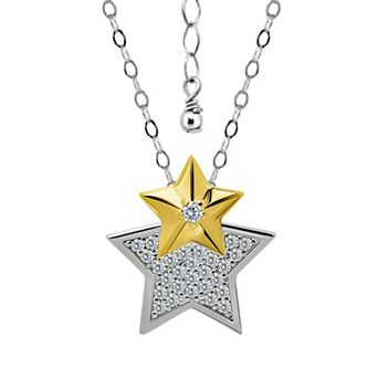 Aleure Precioso 18k Gold Pave Cubic Zirconia & Polished Duo Star Necklace