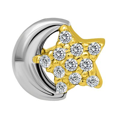 Aleure Precioso Sterling Silver Cubic Zirconia Star & Cresent Moon Stud Earrings