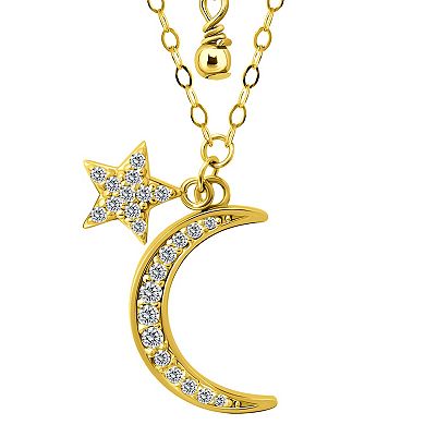 Aleure Precioso Sterling Silver Cubic Zirconia Crescent Moon & Star Charm Necklace