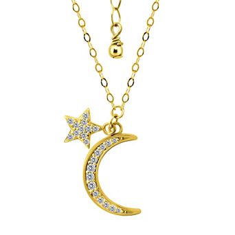 Aleure Precioso Sterling Silver Cubic Zirconia Crescent Moon & Star Charm Necklace