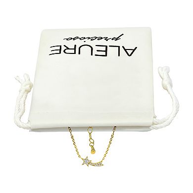 Aleure Precioso Sterling Silver Cubic Zirconia Shooting Star Frontal Necklace