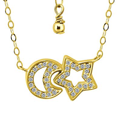 Aleure Precioso Sterling Silver Cubic Zirconia Open Star and Moon Necklace