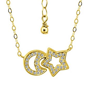 Aleure Precioso Sterling Silver Cubic Zirconia Open Star and Moon Necklace