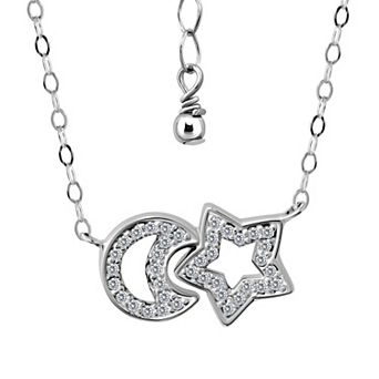Aleure Precioso Sterling Silver Cubic Zirconia Open Star and Moon Necklace