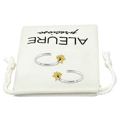 Aleure Precioso 18k Gold Star Posted Hoop Earrings