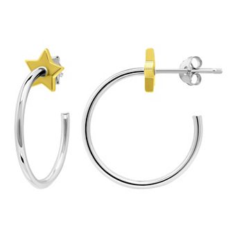 Aleure Precioso 18k Gold Star Posted Hoop Earrings