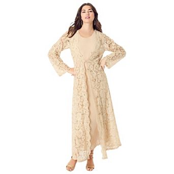 Roaman's Women's Plus Size Lace Jacket Maxi Dress Set