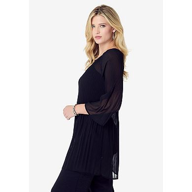 Roaman's Women's Plus Size Pleated Keyhole Tunic