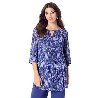 Roaman's Women's Plus Size Pleated Keyhole Tunic